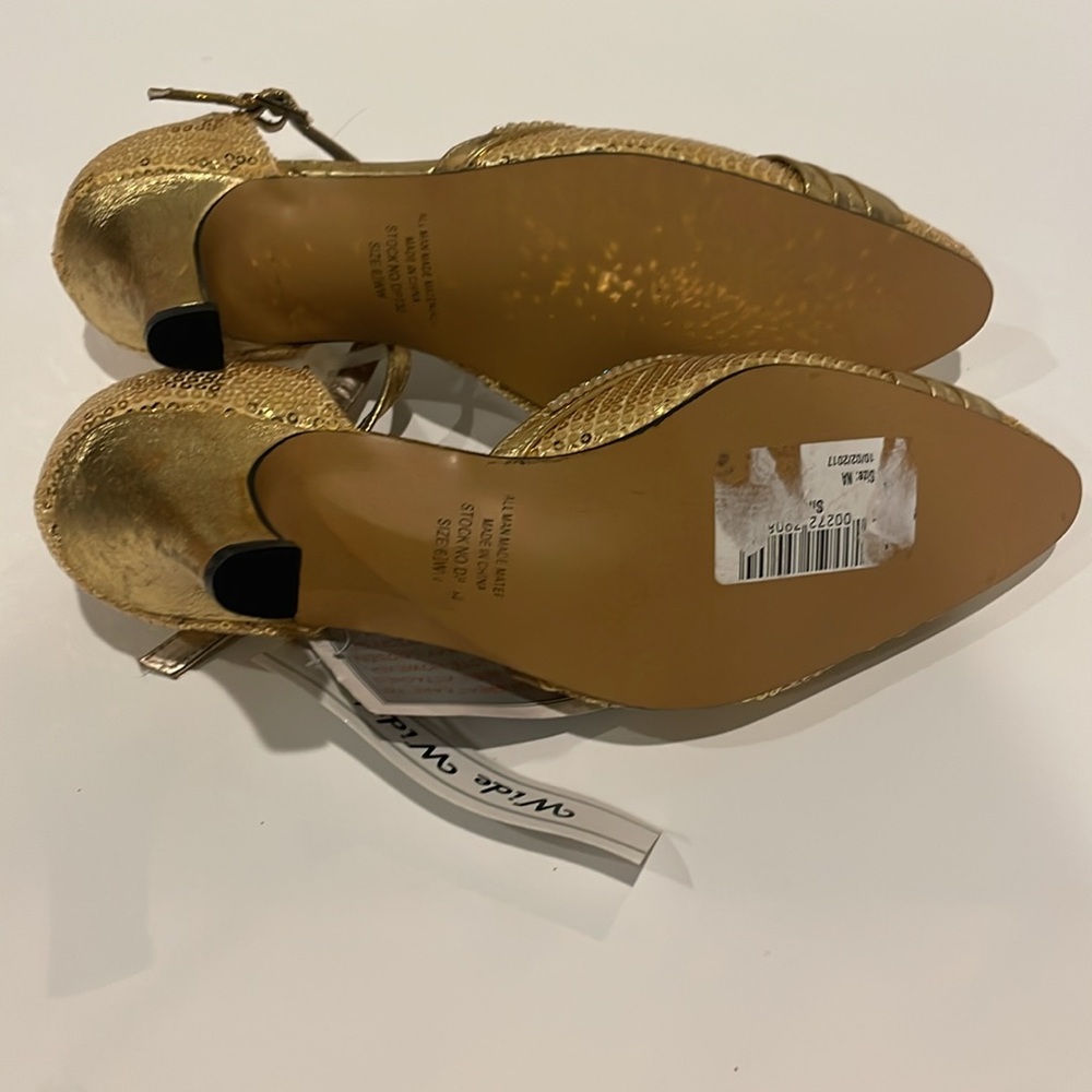 Prom dressy gold shoes heels size 6.5 wide sequins rhinestone fancy NWT NEW - Picture 5 of 7